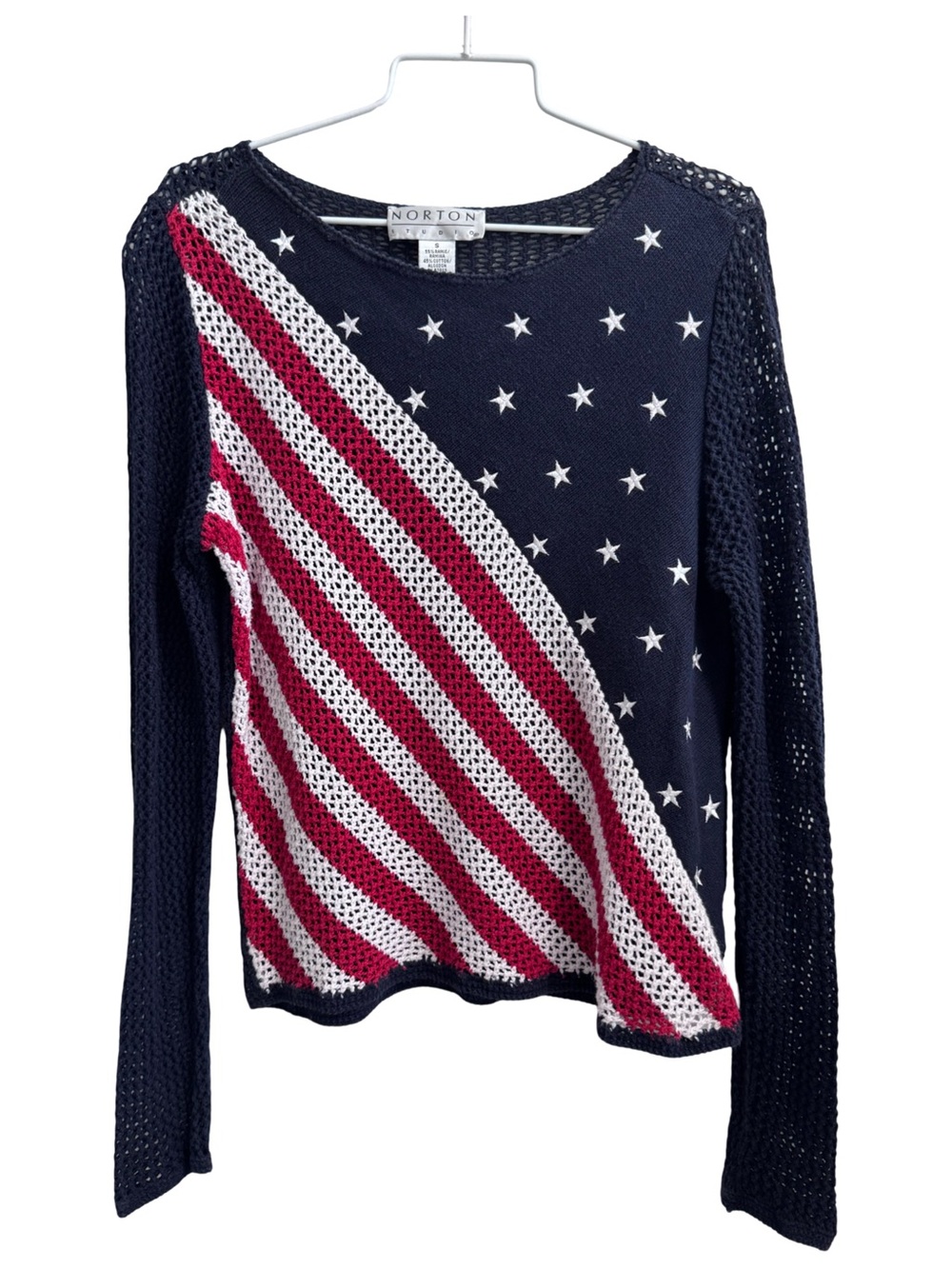 Vintage Norton Studio Ramie Cotton Blend American Flag Sweater Size Small